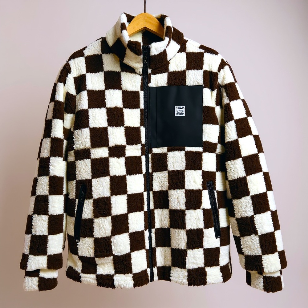 White Mountain Brown and White Checkered Sherpa Jacket